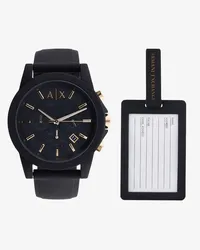 Armani Exchange OFFICIAL STORE Set Regalo Con Orologio Cronografo In Silicone Nero E Etichetta Per Il Bagaglio Nero