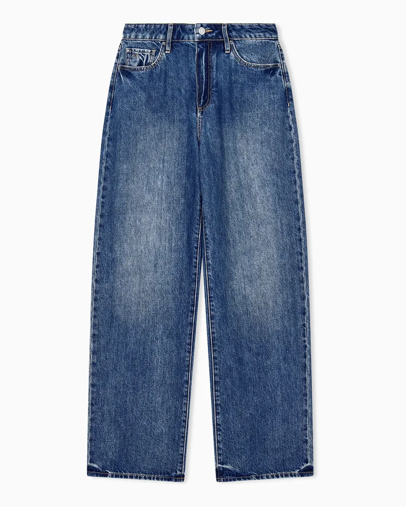 Armani Exchange Jeans 5 tasche a gamba larga in denim cotone rigido Blu