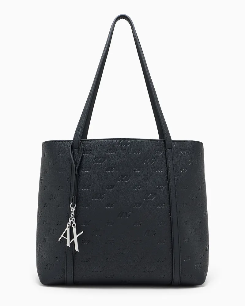 Armani Exchange Borsa shopping con logo a rilievo e charm Nero