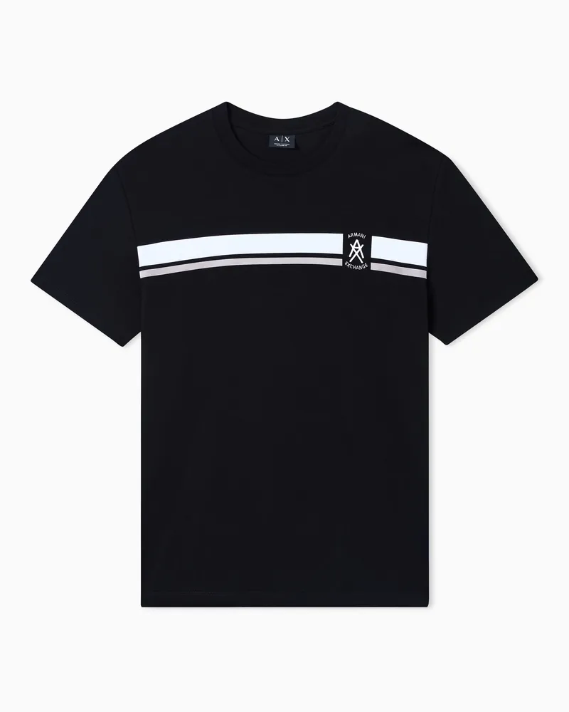 Armani Exchange T-shirt regular fit con banda a contrasto e logo Nero