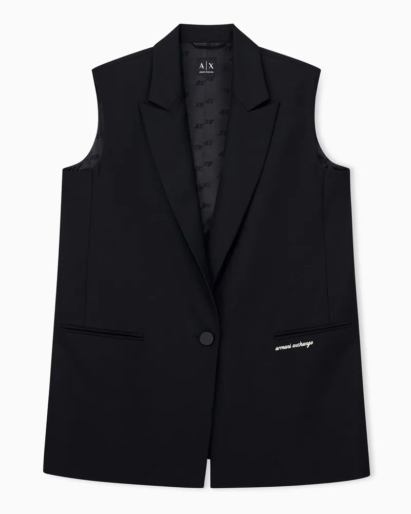 Armani Exchange Gilet monopetto con revere in viscosa e lana Nero