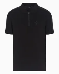 Armani Exchange OFFICIAL STORE Polo Regular Con Zip In Cotone Con Bande Logo Asv Nero