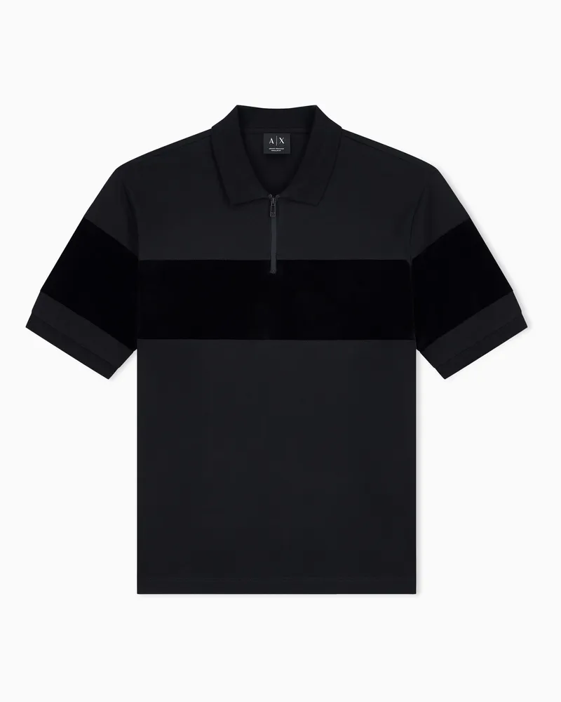 Armani Exchange Polo in jersey di cotone mercerizzato con mezza zip Nero