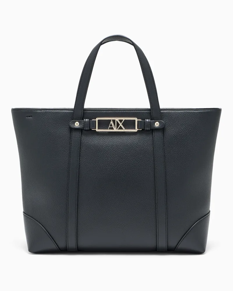 Armani Exchange Borsa tote con doppi manici e logo in metallo Nero