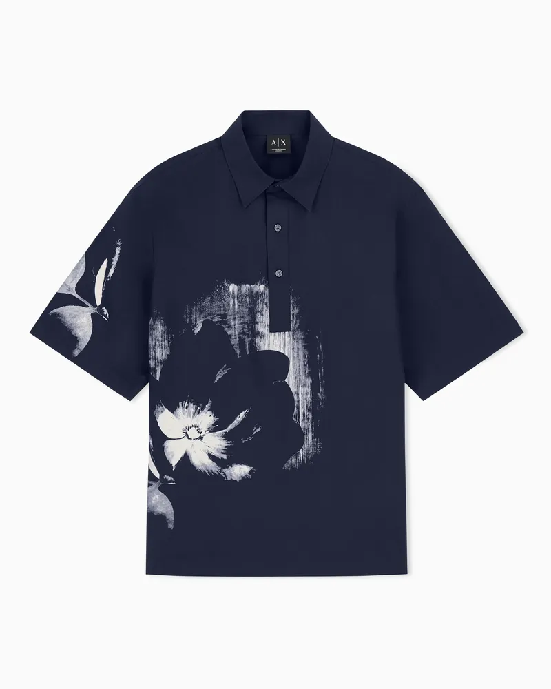 Armani Exchange Polo over in cotone con maxi stampa floreale Blu