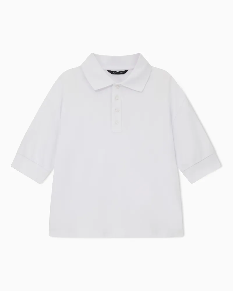 Armani Exchange Polo in piquet stretch con logo Bianco