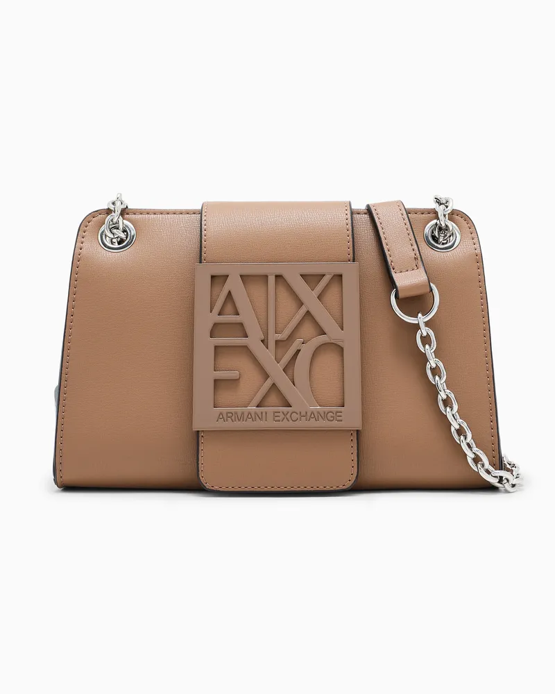 Armani Exchange Mini bag con logo a rilievo e tracolla a catena Marrone