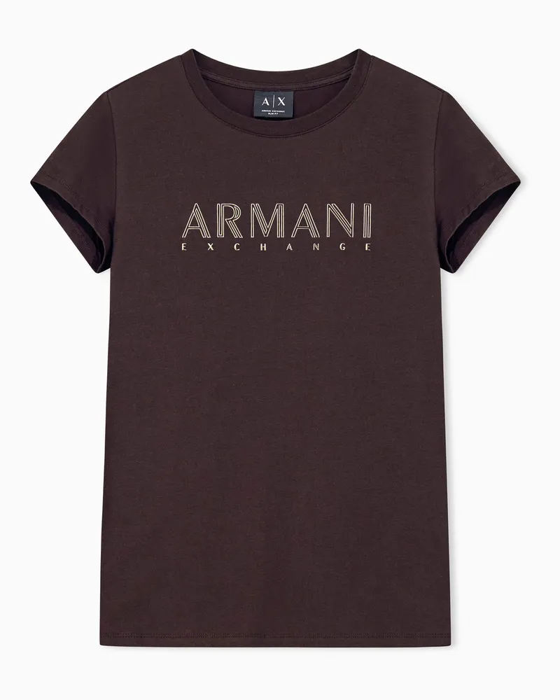 Armani Exchange T-shirt slim fit in jersey di cotone organico con logo Marrone