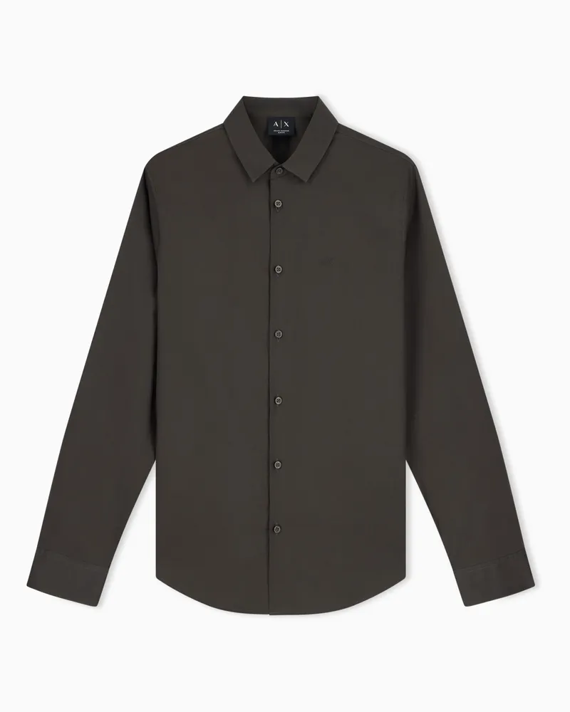 Armani Exchange Camicia slim fit in popeline di cotone stretch Marrone