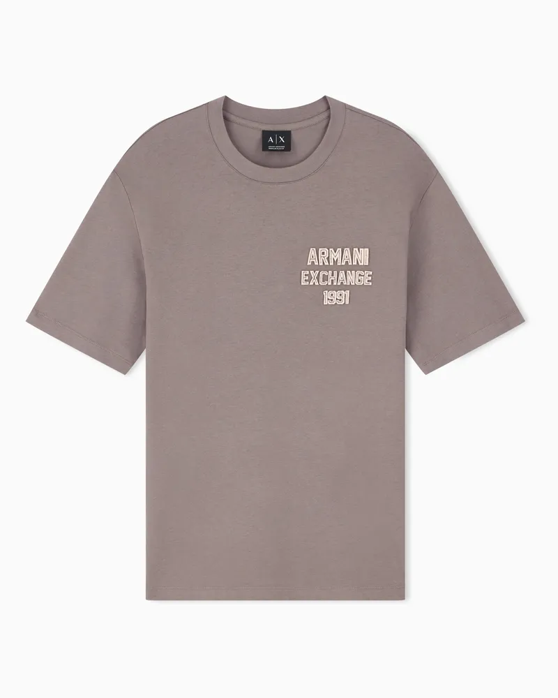 Armani Exchange T-shirt regular fit in jersey di cotone con logo Marrone