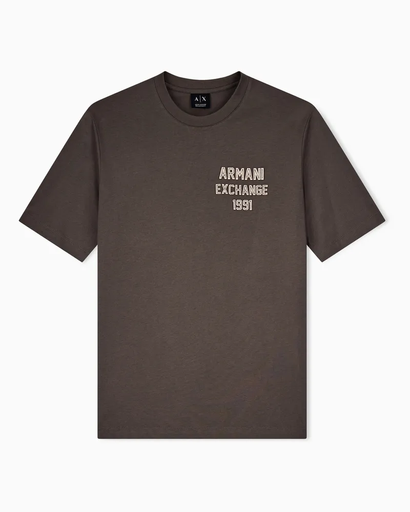 Armani Exchange T-shirt regular fit in jersey di cotone con logo Marrone