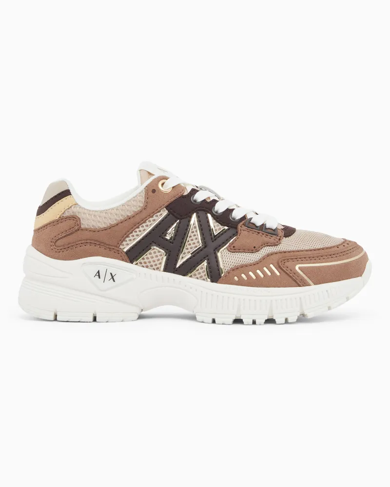 Armani Exchange Sneakers Speed Zebra in mesh e microsuede con logo Marrone
