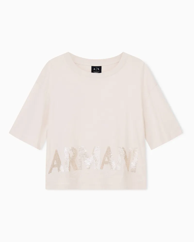 Armani Exchange T-shirt a vestibilità regolare in jersey di cotone Beige