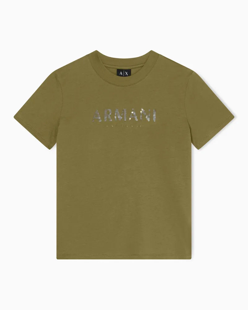Armani Exchange T-Shirt Relaxed Fit in Jersey di Cotone Verde
