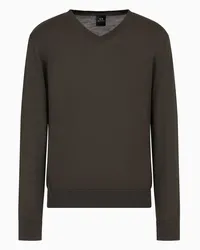 Armani Exchange OFFICIAL STORE Maglione Con Scollo A V In Pura Lana Verde