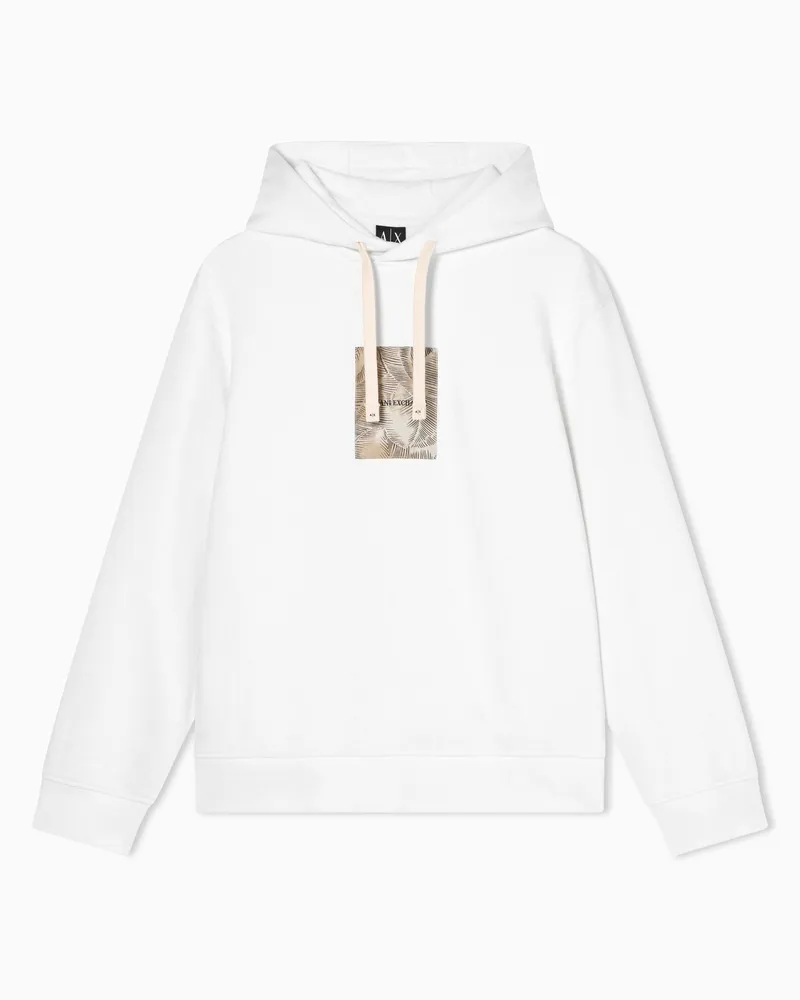 Armani Exchange Felpa con Cappuccio in French Terry di Cotone Bianco
