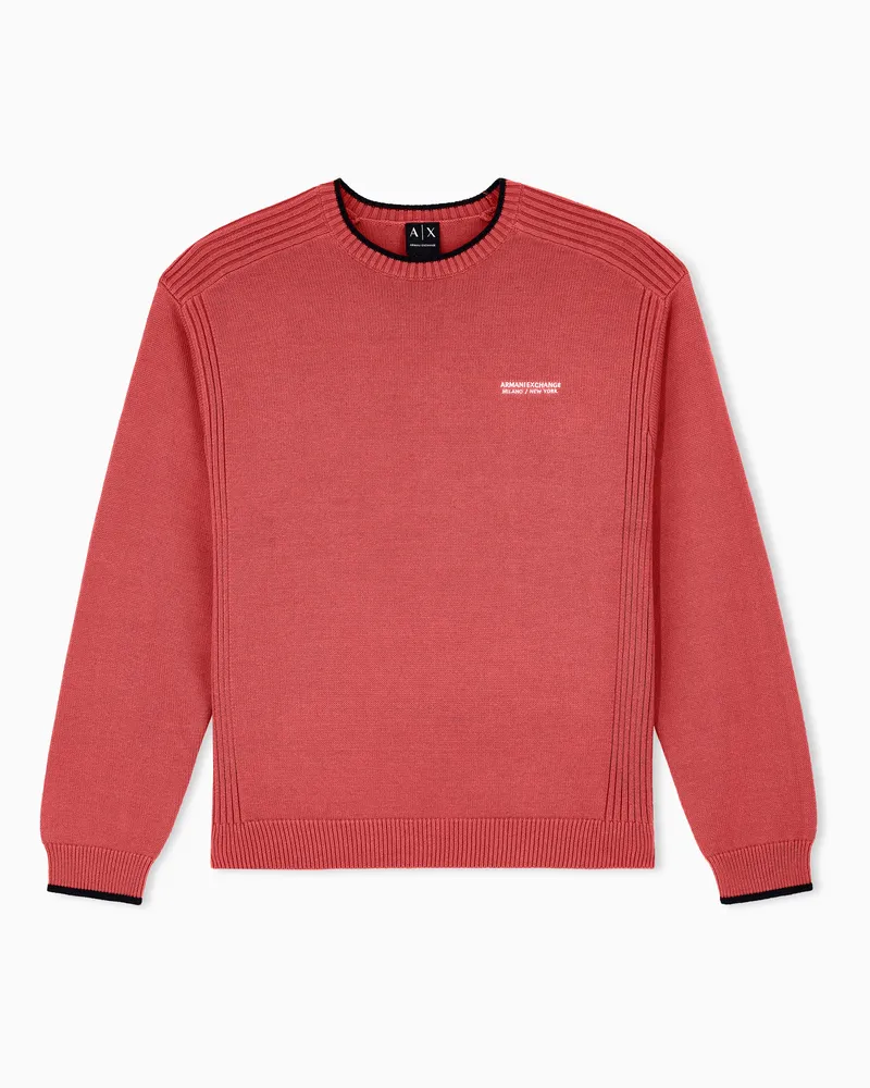 Armani Exchange Pullover girocollo regular fit in misto cotone con logo Rosso