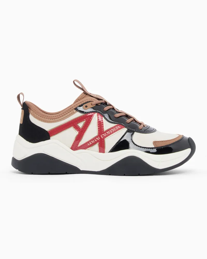 Armani Exchange Sneakers in mesh con inserti in vernice e logo Bianco