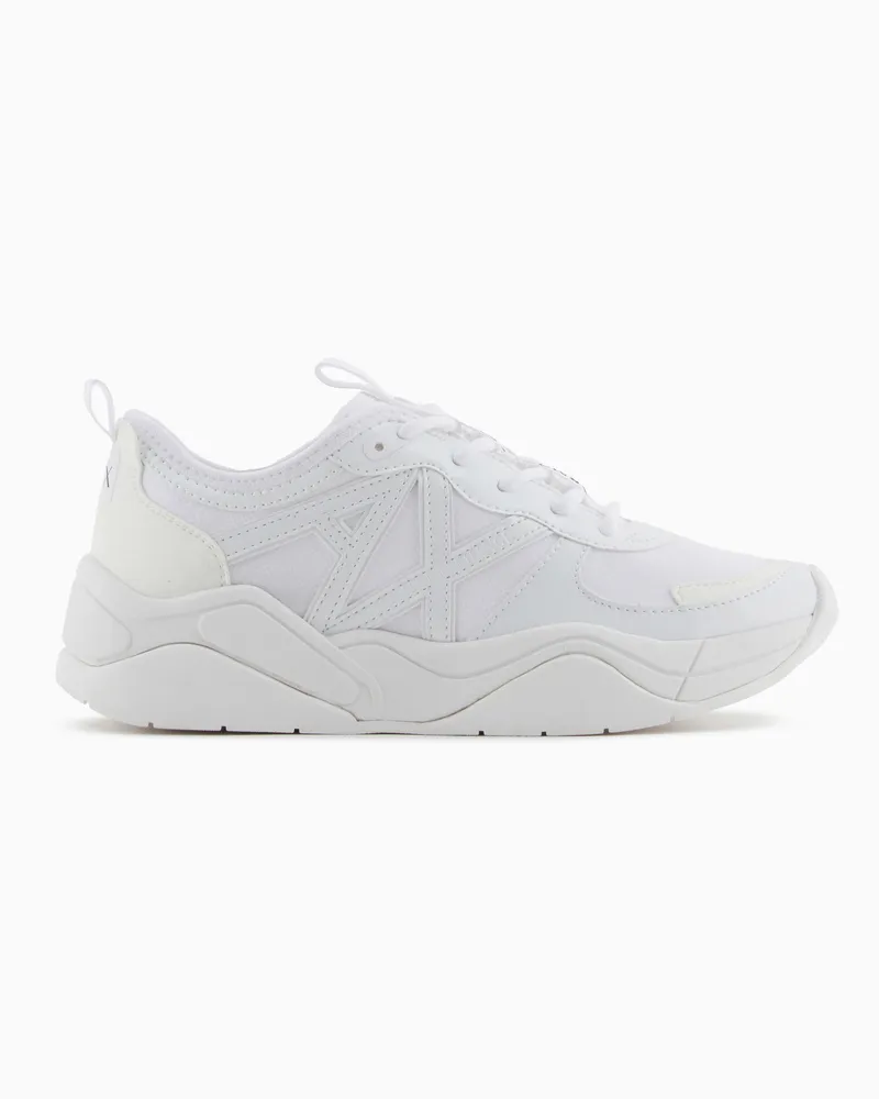 Armani Exchange Sneakers in mesh con inserti in vernice e logo Bianco