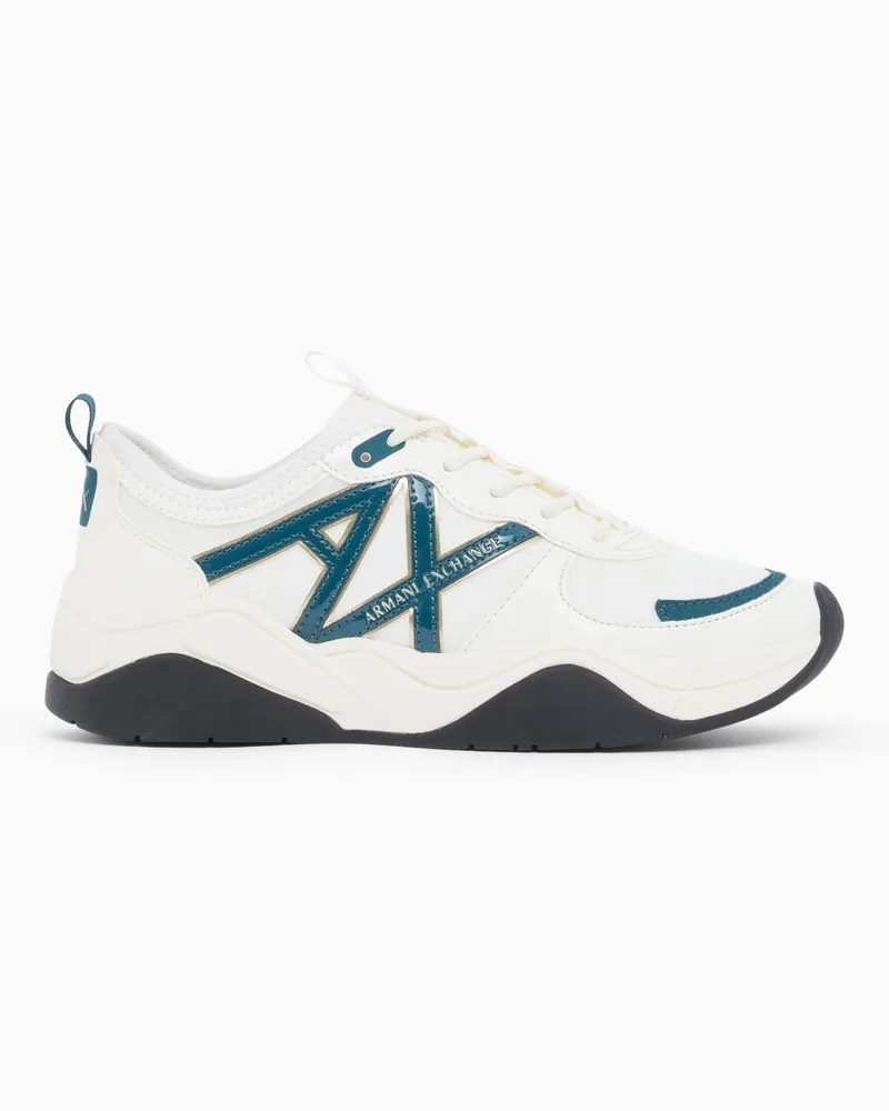 Armani Exchange Sneakers in mesh con inserti in vernice e logo Bianco