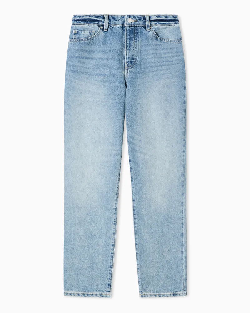 Armani Exchange Jeans J51 carrot fit in denim rigido con monogramma ricamato Blu