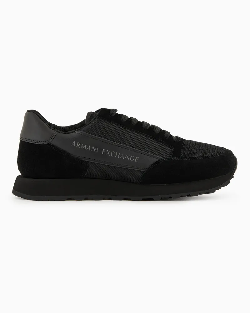 Armani Exchange Sneakers in suede con inserti in mesh Nero