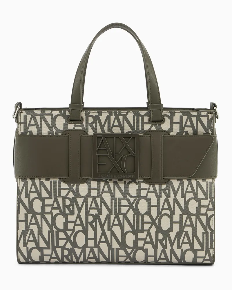 Armani Exchange Shopper in Tessuto Strutturato con Manici a Corda Verde