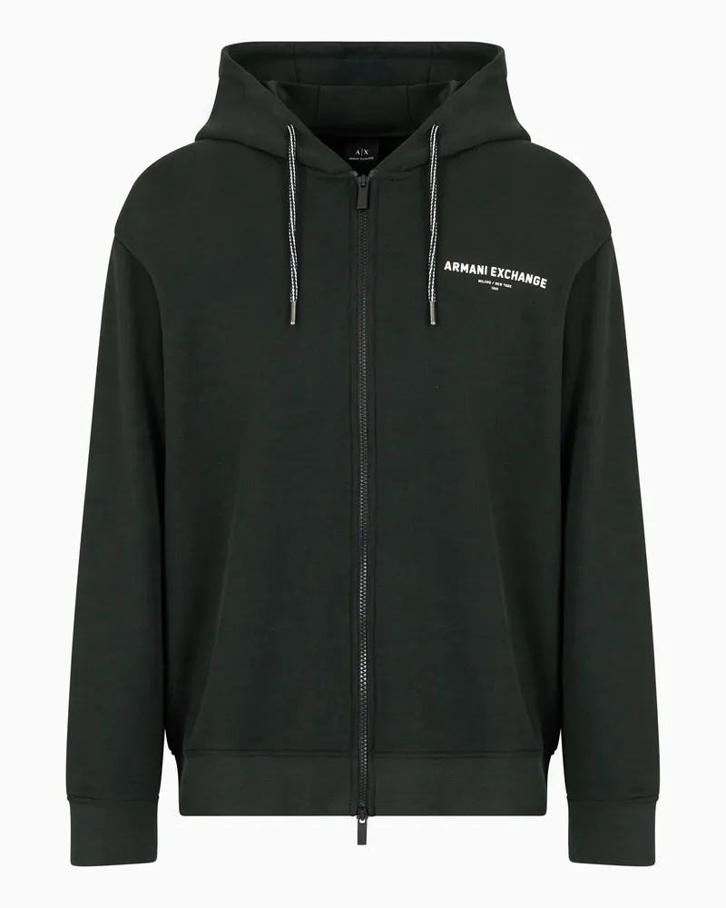 Armani Exchange Felpa con cappuccio e zip con stampa Milano/New York sulla schiena Verde