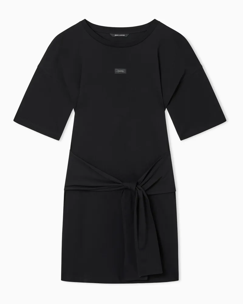 Armani Exchange Abito Corto in Jersey di Cotone con nodo laterale Nero