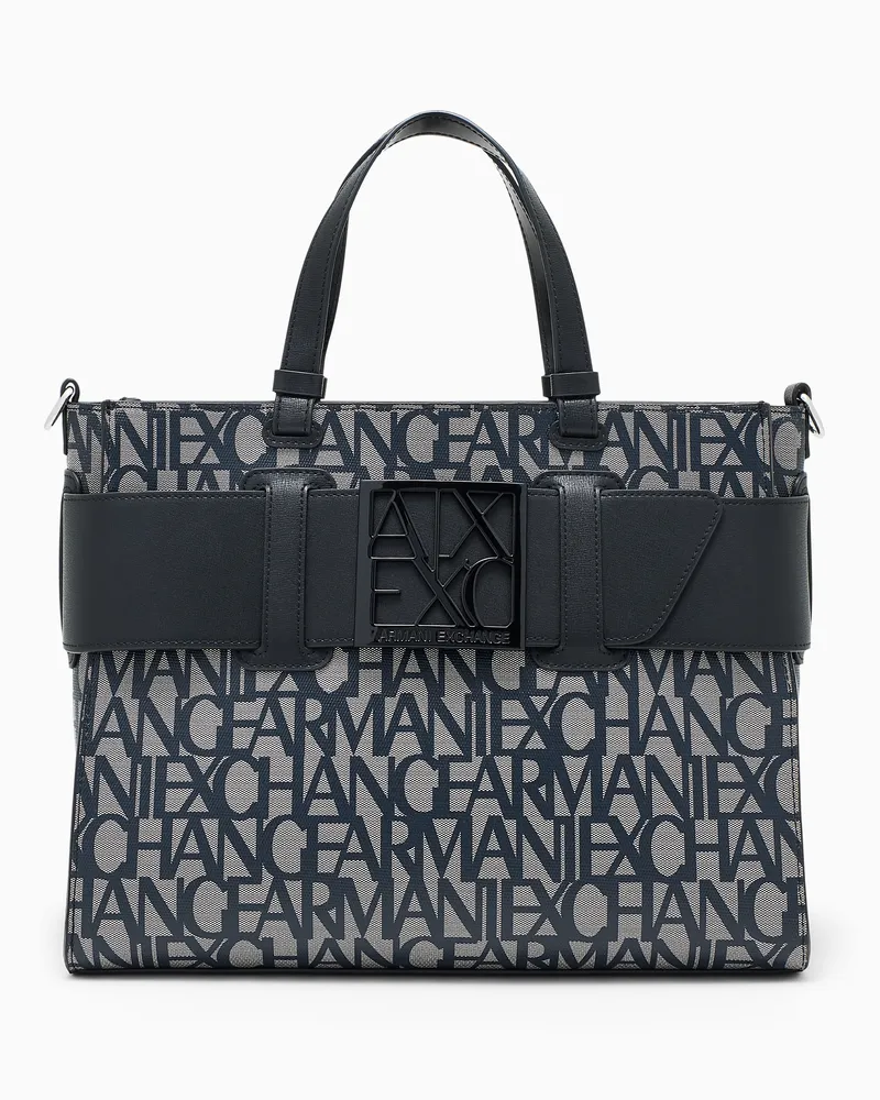 Armani Exchange Shopper in Tessuto Strutturato con Manici a Corda Nero