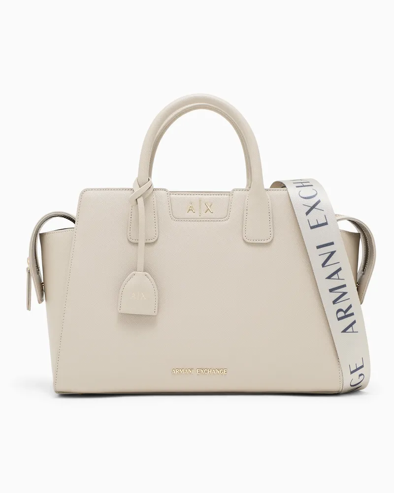 Armani Exchange Borsa shopping con logo e tracolla rimovibile Bianco
