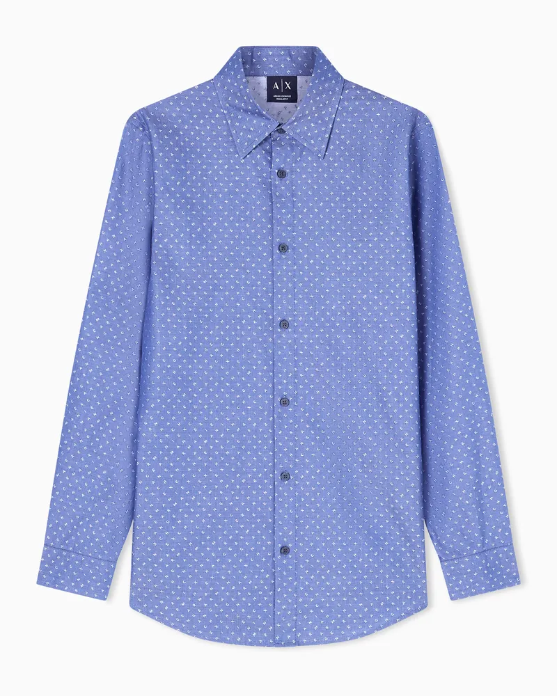 Armani Exchange Camicia in Jacquard di Cotone Tinto Filo Blu