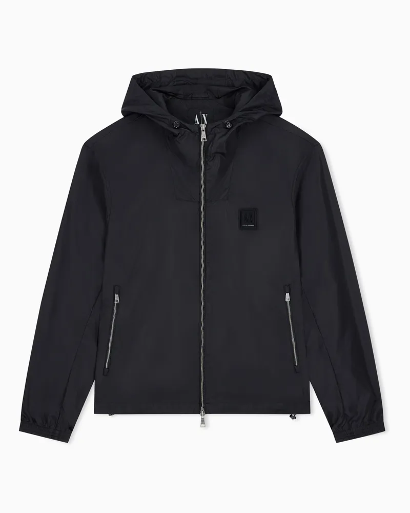 Armani Exchange Giacca a vento in nylon idrorepellente con cappuccio Icon Nero