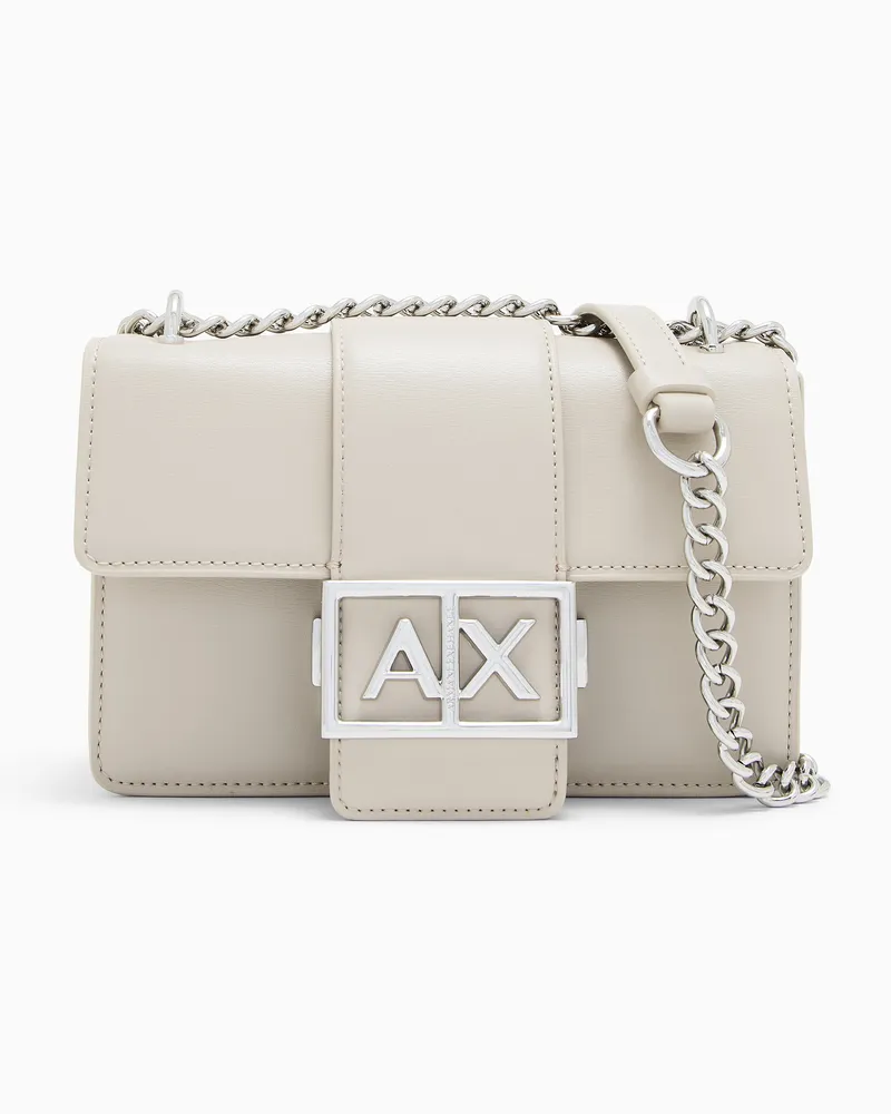 Armani Exchange Borsa a tracolla effetto pelle con logo e catena Bianco
