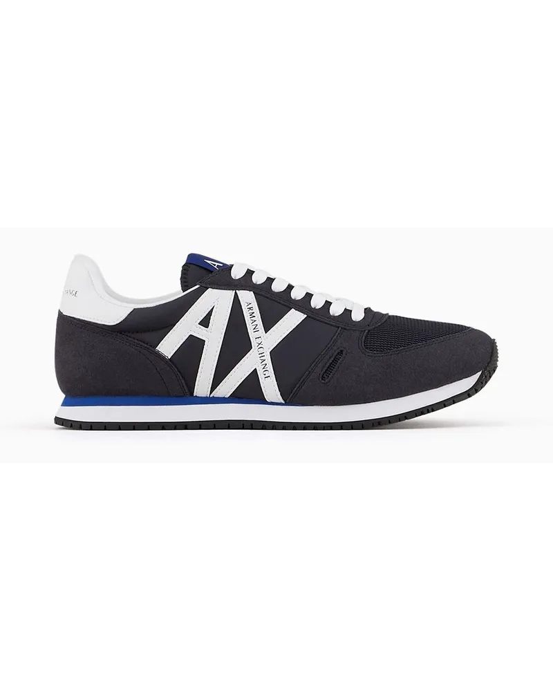 Armani Exchange OFFICIAL STORE Sneakers In Eco-suede, Mesh E Nylon Blu