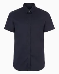 Armani Exchange OFFICIAL STORE Camicia Slim Fit A Maniche Corte In Satin Stretch Blu