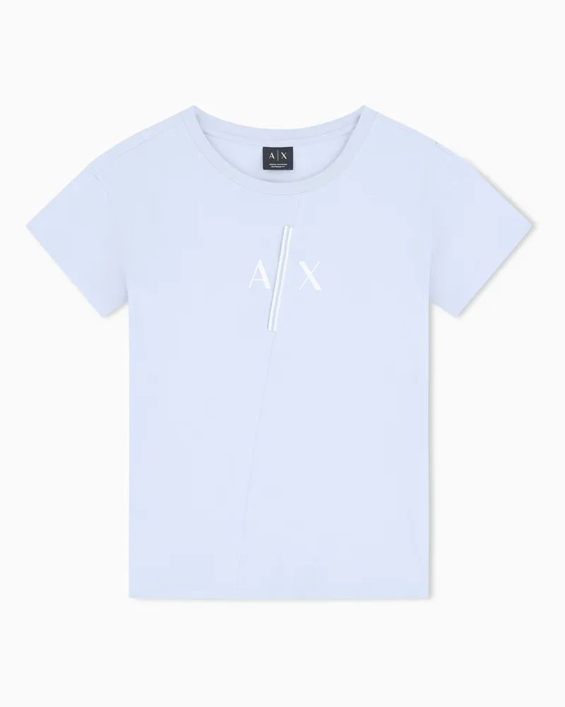 Armani Exchange T-shirt Relaxed Fit in Jersey di Cotone Iconico Azzurro