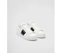 Prada Sneakers Stringate In Pelle Con Logo, Donna, Bianco/nero Bianco
