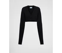 Cardigan Cropped In Lana Cashmere, Donna, Nero