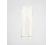 Pantaloni Cinque Tasche In Denim, Uomo, Off Bianco, Taglia 36