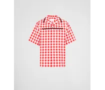Camicia Maniche Corte In Cotone Vichy Con Passamaneria, Uomo, Bianco/rosso/bordeaux