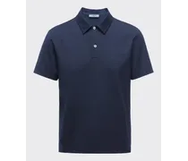 Prada Polo In Cotone Stretch Con Logo Ricamato, Uomo, Blu, Taglia M 