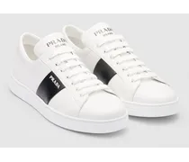 Sneakers In Pelle Spazzolata E Pelle, Uomo, Bianco/nero