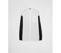 Prada Camicia In Popeline E Re-nylon, Donna, Bianco/nero Bianco