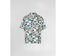 Camicia Maniche Corte In Twill Seta, Uomo, Calce/azzurro
