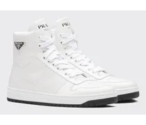 Prada Sneakers Downtown Alte In Pelle Traforata, Donna, Bianco/nero Bianco