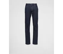 Pantaloni In Denim Stretch Cinque Tasche, Uomo, Blu, Taglia 36