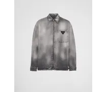 Camicia In Denim Con Zip, Uomo, Grey, Taglia XXL
