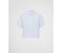 Camicia Maniche Corte In Oxford, Donna, Bianco/bluette