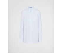 Prada Camicia In Popeline Jacquard, Donna, Bianco/cielo Bianco